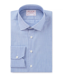 Blue & White Slim Fit Chambray Stripe Formal Shirt