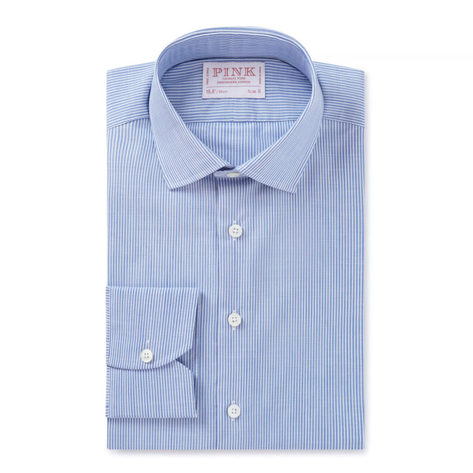 Blue & White Slim Fit Chambray Stripe Formal Shirt