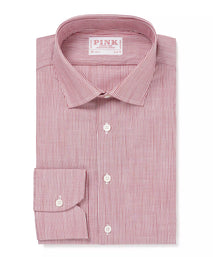 Red & White Slim Fit Chambray Stripe Formal Shirt