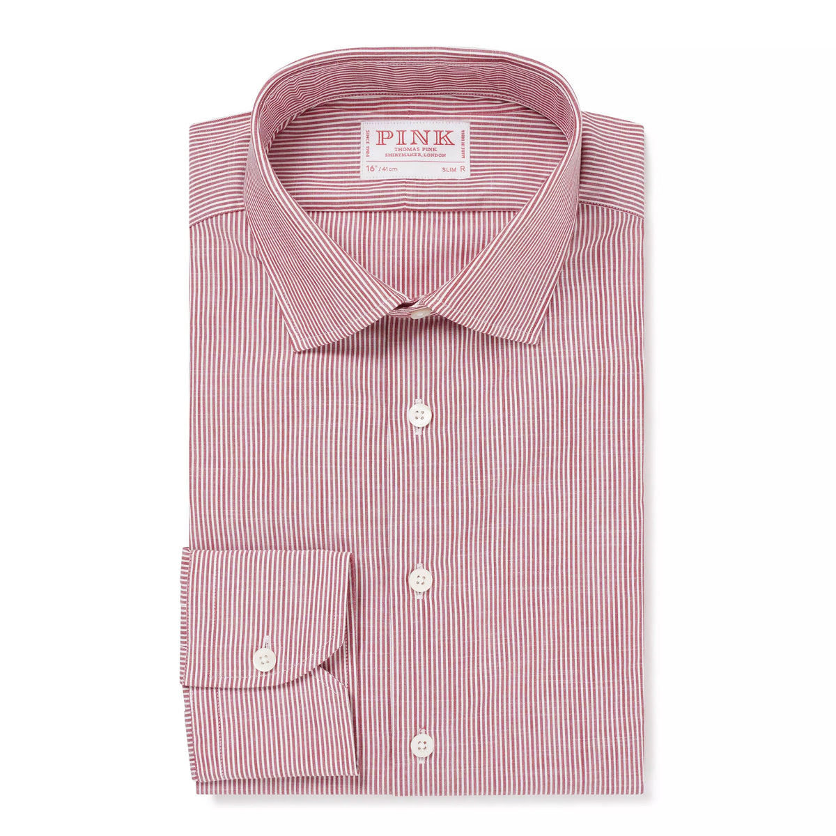 Red & White Slim Fit Chambray Stripe Formal Shirt