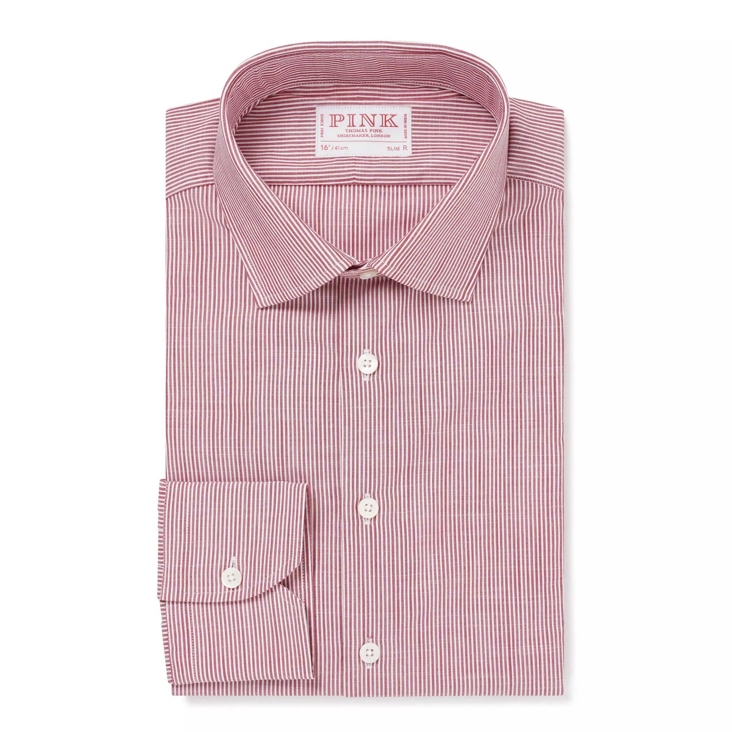 Red & White Slim Fit Chambray Stripe Formal Shirt