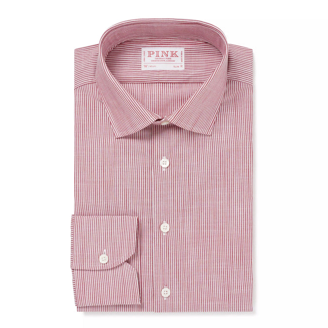 Red & White Slim Fit Chambray Stripe Formal Shirt