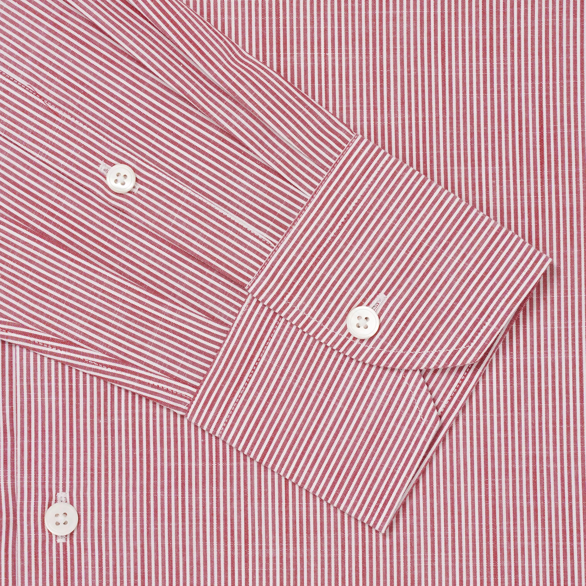 Red & White Slim Fit Chambray Stripe Formal Shirt