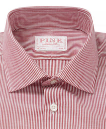 Red & White Slim Fit Chambray Stripe Formal Shirt