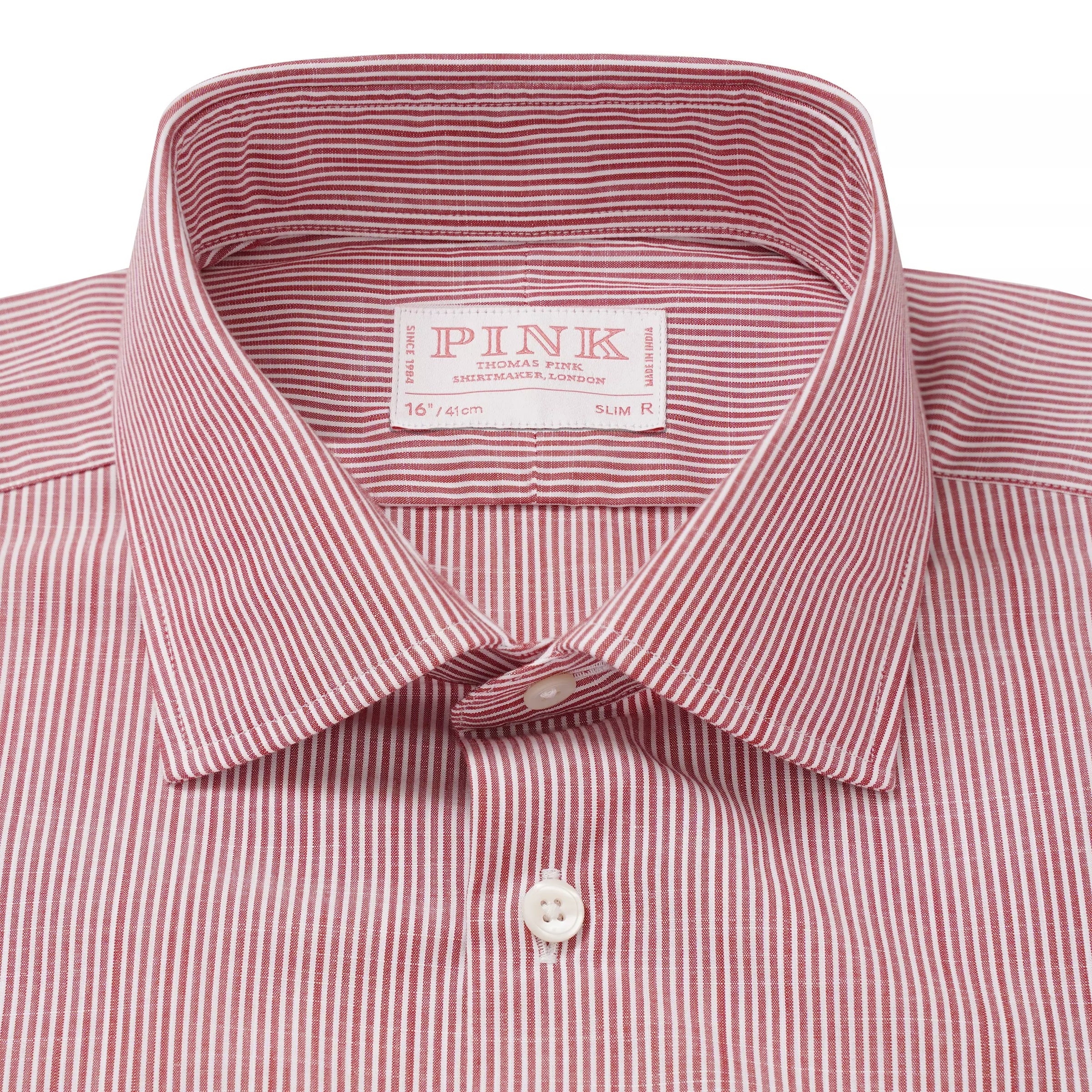 Red & White Slim Fit Chambray Stripe Formal Shirt