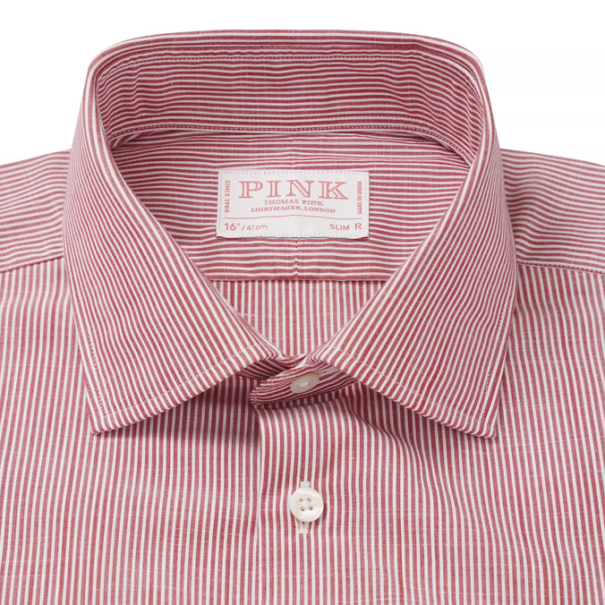 Red & White Slim Fit Chambray Stripe Formal Shirt