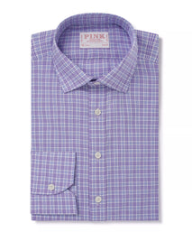 Pale Blue & Purple Slim Fit Fine Multi Check Formal Shirt