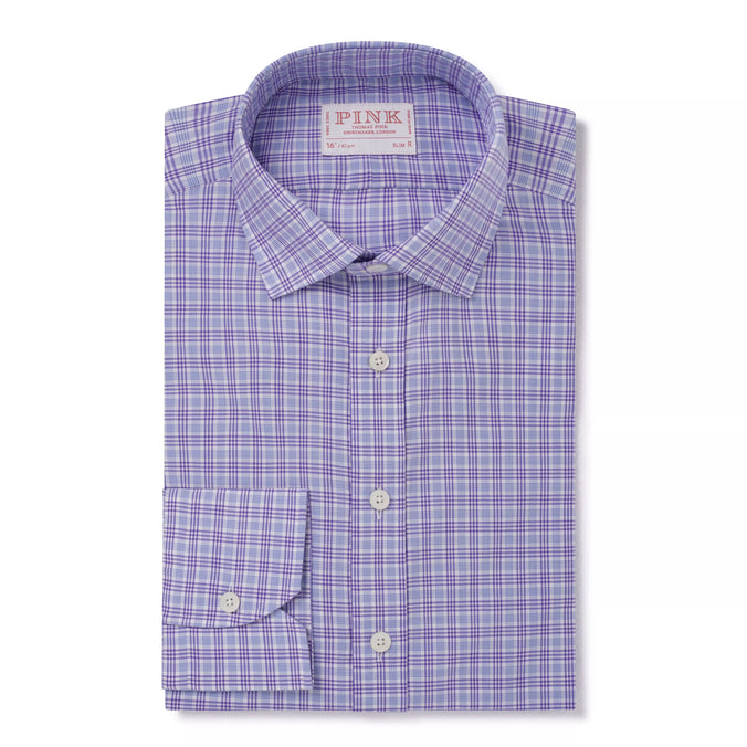 Pale Blue & Purple Slim Fit Fine Multi Check Formal Shirt