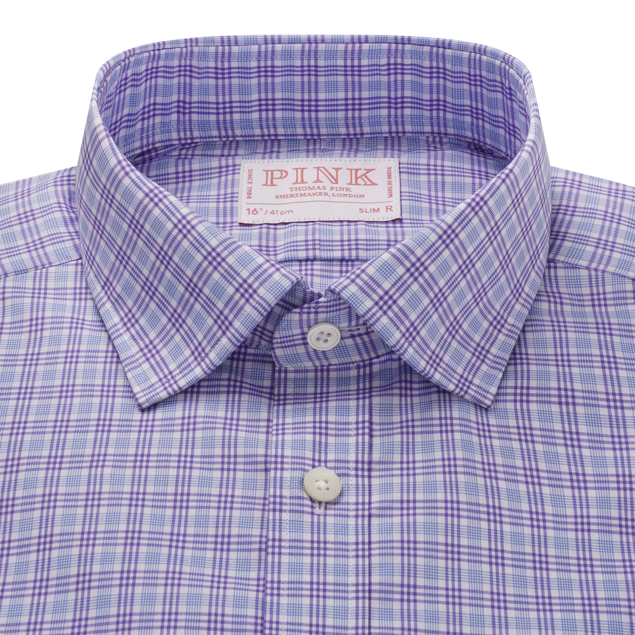 Pale Blue & Purple Slim Fit Fine Multi Check Formal Shirt