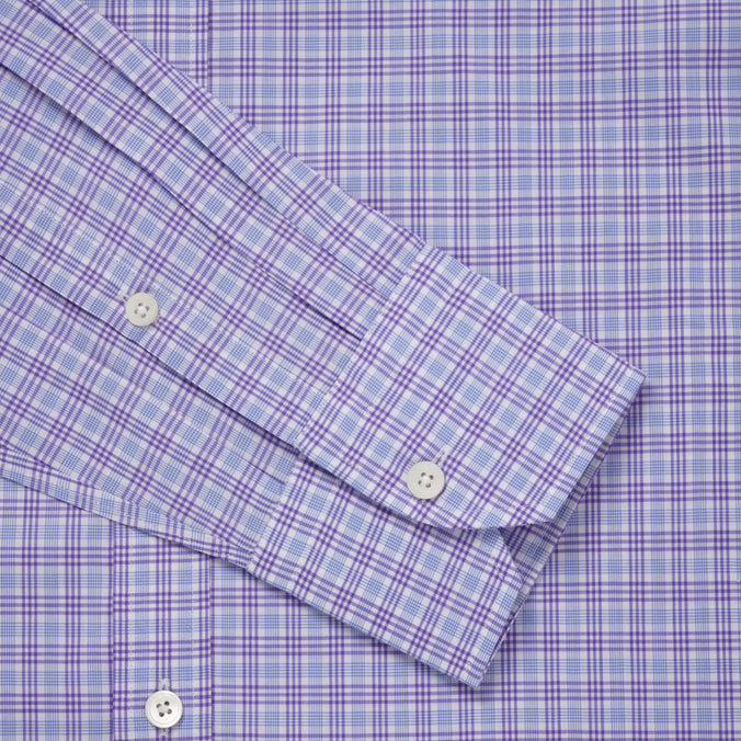 Pale Blue & Purple Slim Fit Fine Multi Check Formal Shirt