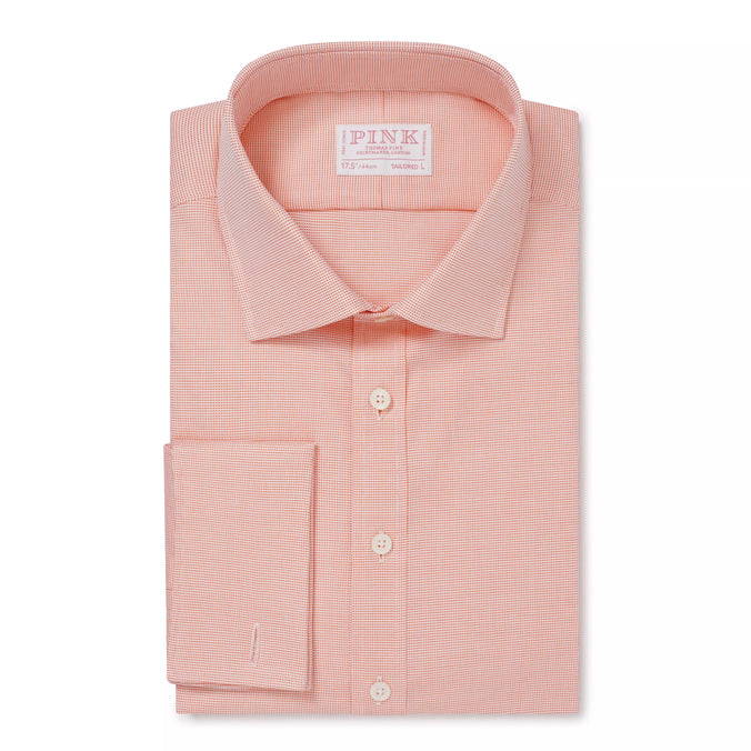 Orange Tailored Fit Double Cuff Jacquard Micro Check Formal Shirt