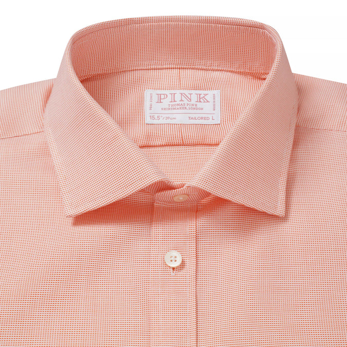 Orange Tailored Fit Double Cuff Jacquard Micro Check Formal Shirt