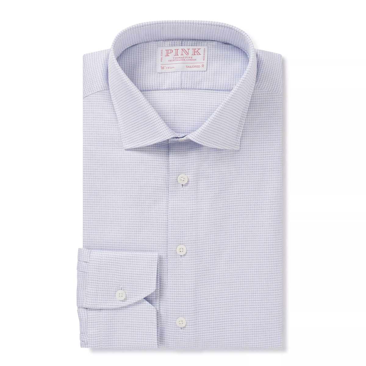 Pale Blue & White Tailored Fit Micro Textured Check Formal Shirt