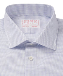 Pale Blue & White Tailored Fit Micro Textured Check Formal Shirt