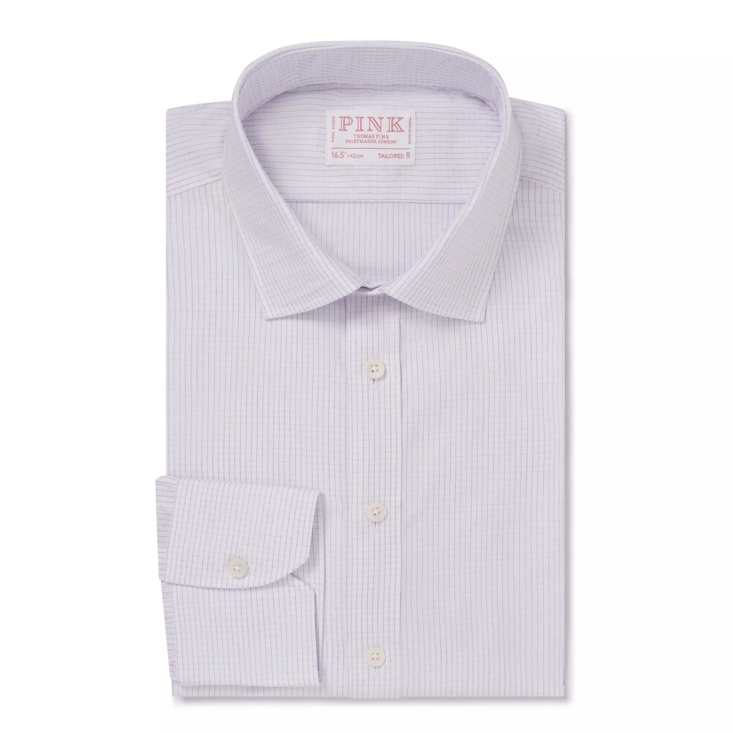 Pink & Blue Tailored Fit Graph Check Formal Shirt