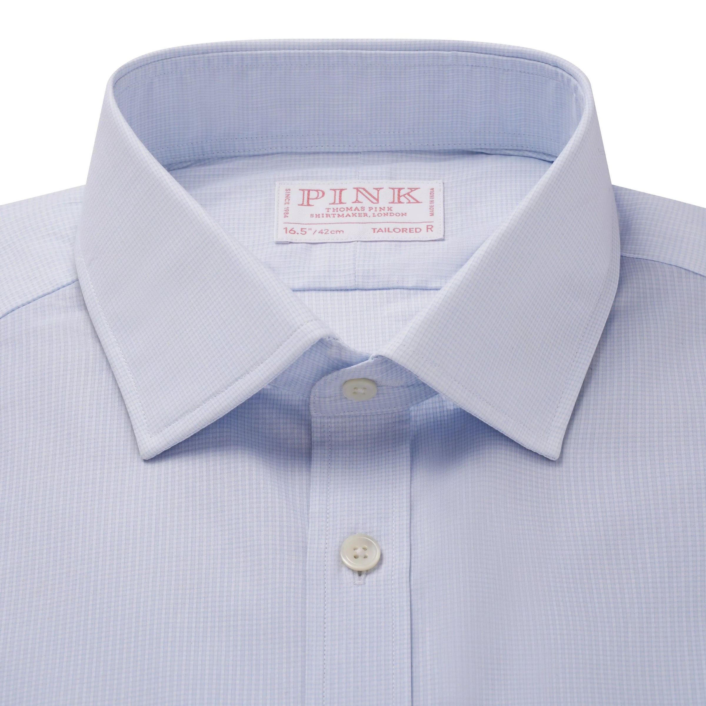Pale Blue Tailored Fit Micro Check Formal Shirt