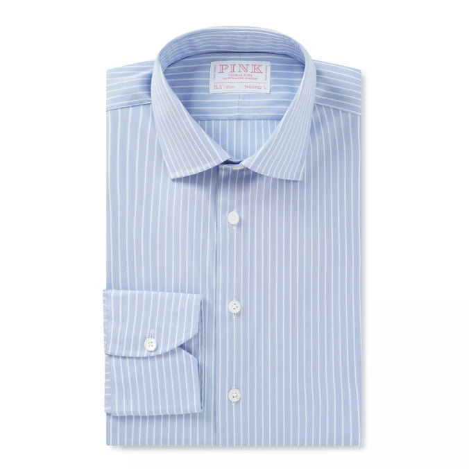 Pale Blue & White Tailored Fit Stripe Formal Shirt
