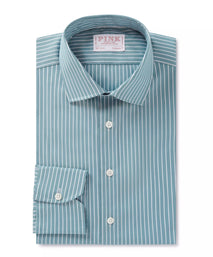 Teal & White Tailored Fit Stripe Formal Shirt