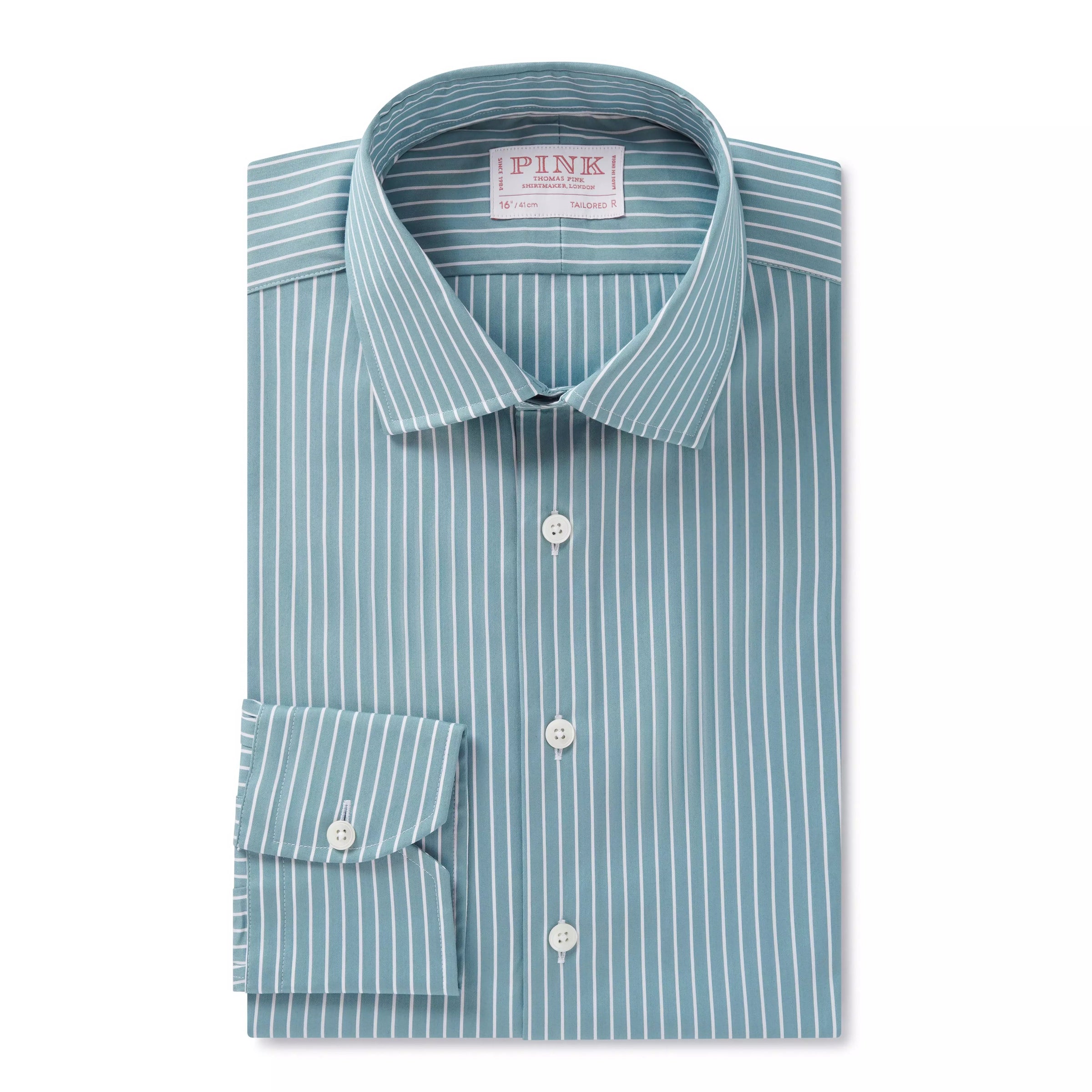 Teal & White Tailored Fit Stripe Formal Shirt