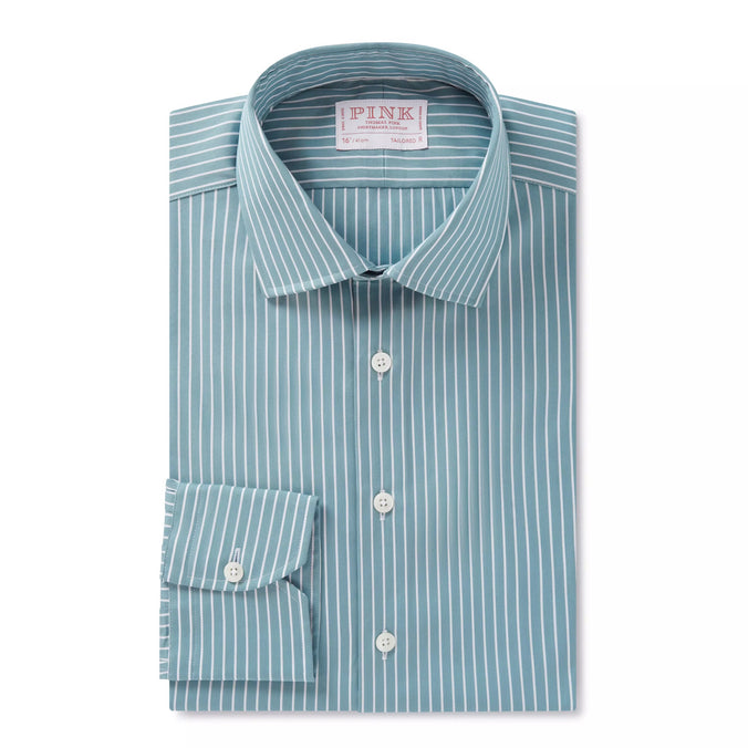Teal & White Tailored Fit Stripe Formal Shirt