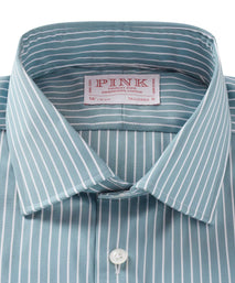 Teal & White Tailored Fit Stripe Formal Shirt