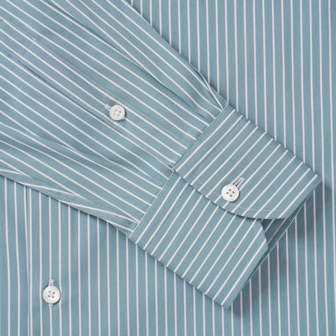 Teal & White Tailored Fit Stripe Formal Shirt
