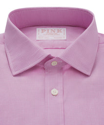 Pink & White Tailored Fit Micro Gingham Check Formal Shirt