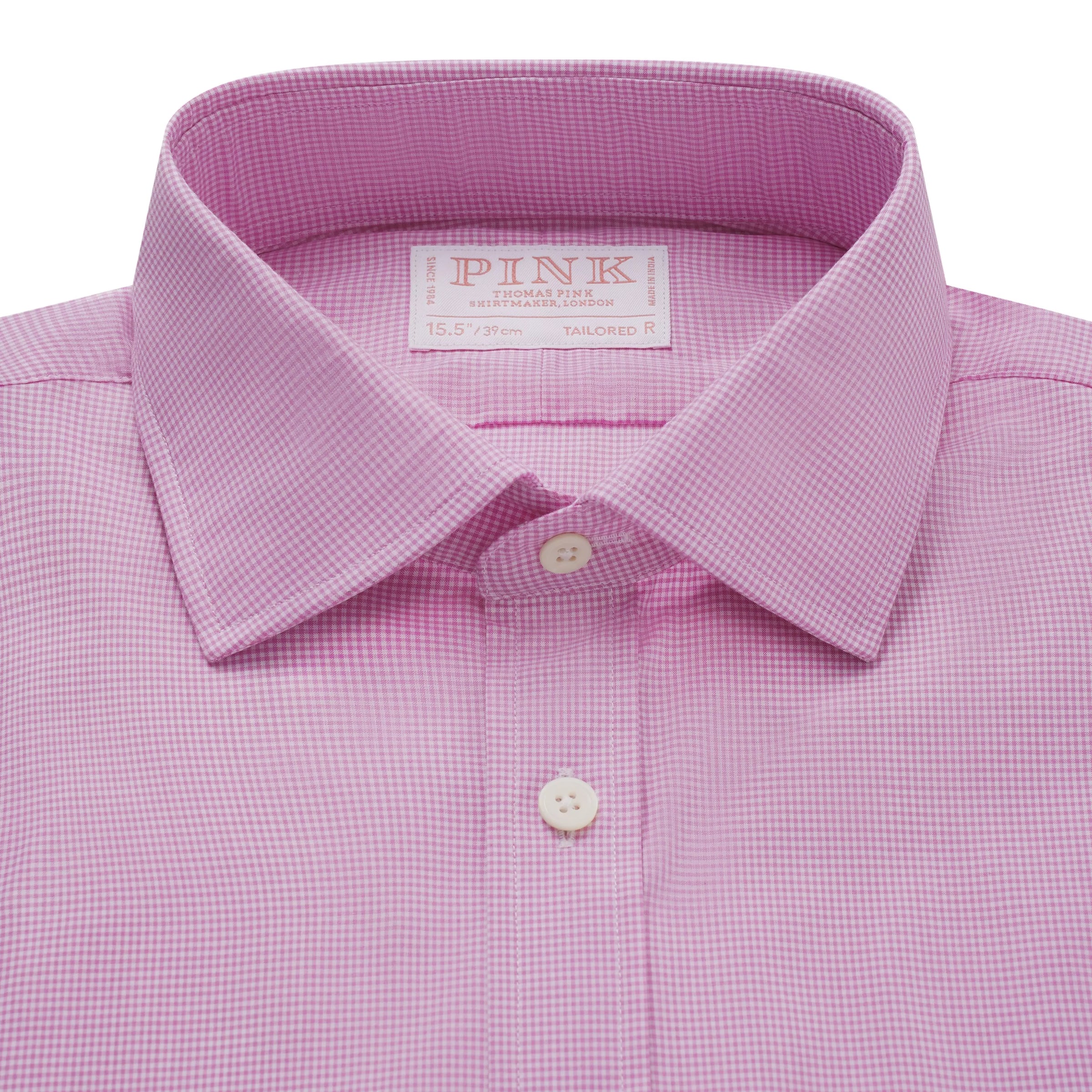 Pink & White Tailored Fit Micro Gingham Check Formal Shirt