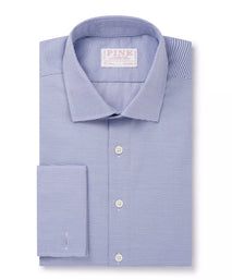Blue & White Classic Fit Double Cuff Geometric Dobby Formal Shirt