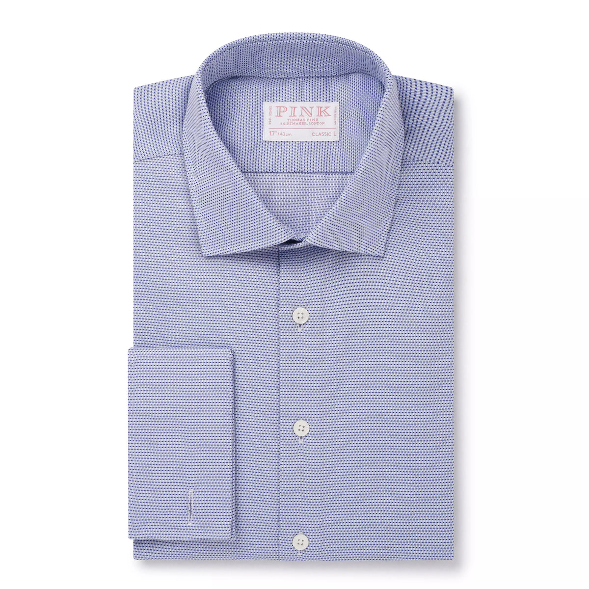 Blue & White Classic Fit Double Cuff Geometric Dobby Formal Shirt