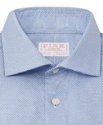 Blue & White Classic Fit Double Cuff Geometric Dobby Formal Shirt