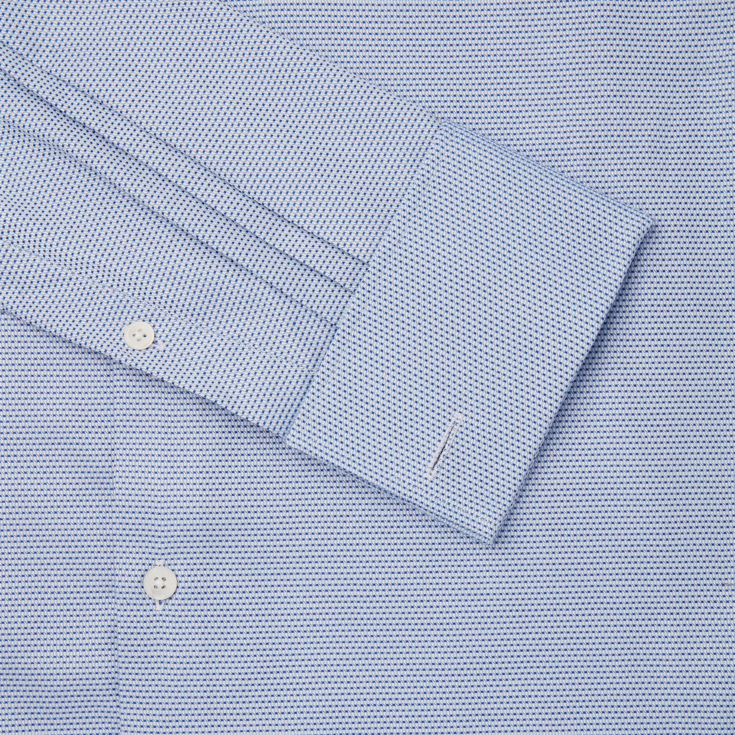 Blue & White Classic Fit Double Cuff Geometric Dobby Formal Shirt