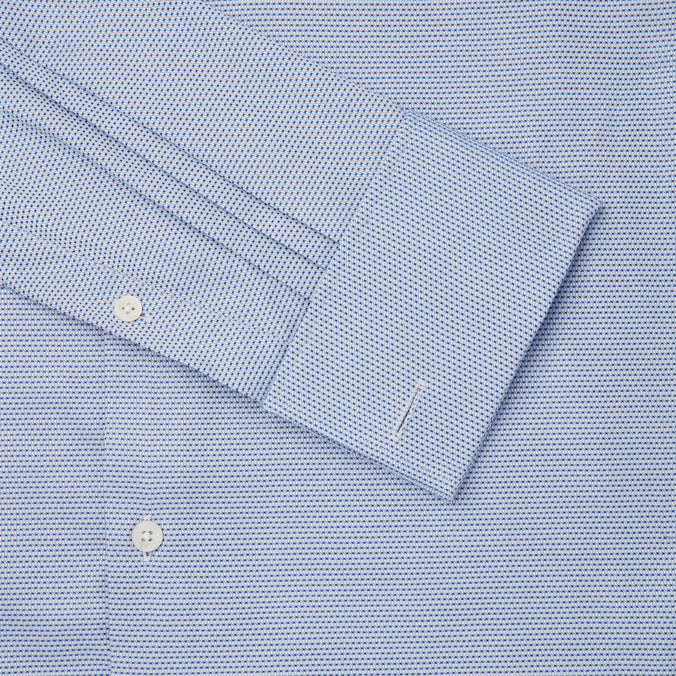 Blue & White Classic Fit Double Cuff Geometric Dobby Formal Shirt