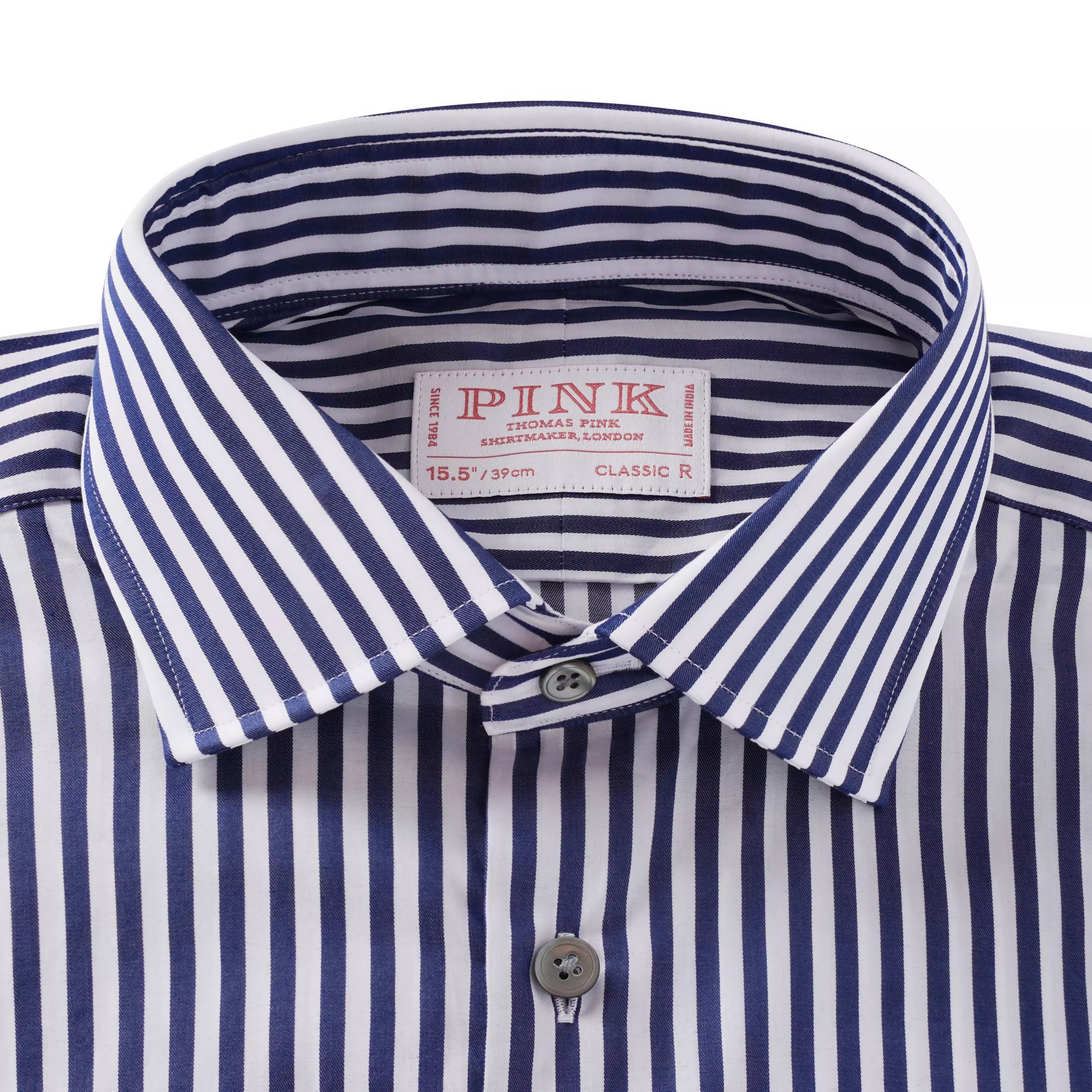 Navy & White Classic Fit Twill Bengal Stripe Formal Shirt