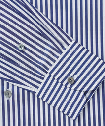 Navy & White Classic Fit Twill Bengal Stripe Formal Shirt