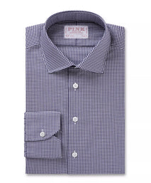 Navy & White Slim Fit Micro Gingham Check Formal Shirt
