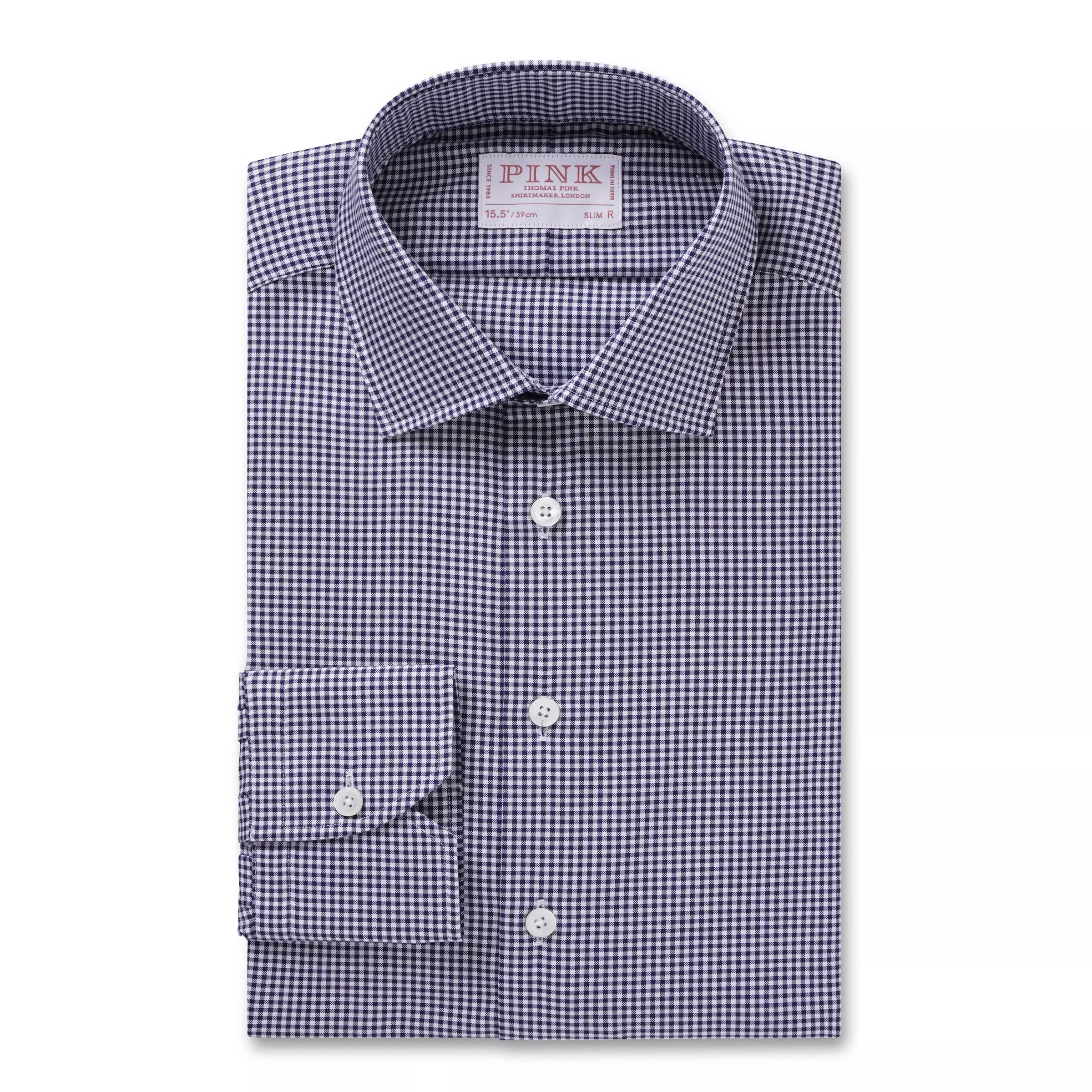 Navy & White Slim Fit Micro Gingham Check Formal Shirt