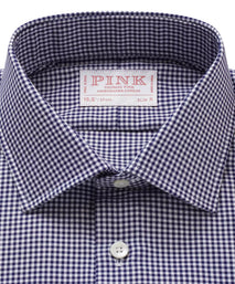 Navy & White Slim Fit Micro Gingham Check Formal Shirt