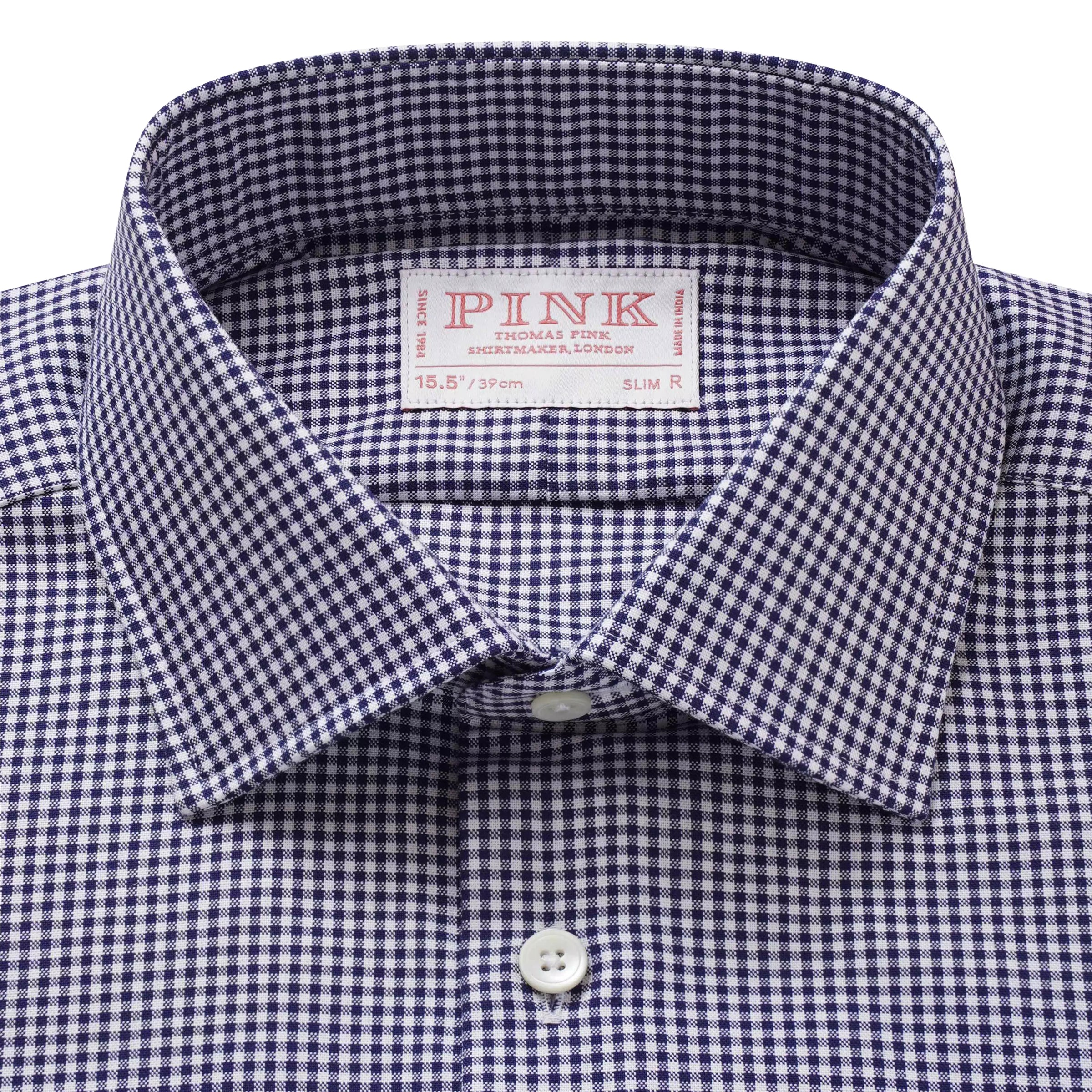 Navy & White Slim Fit Micro Gingham Check Formal Shirt