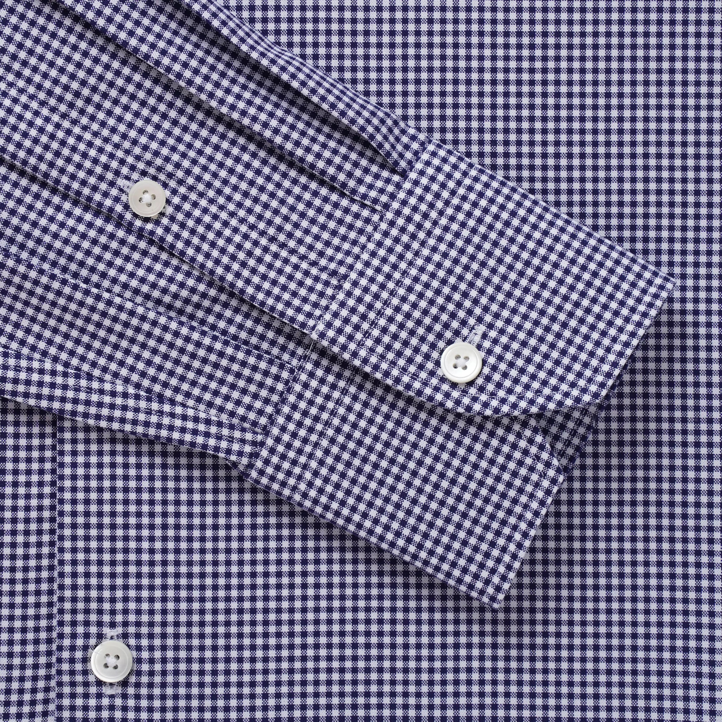 Navy & White Slim Fit Micro Gingham Check Formal Shirt