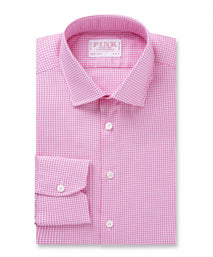 Pink & White Slim Fit Micro Gingham Check Formal Shirt