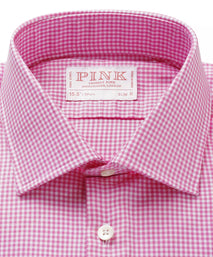 Pink & White Slim Fit Micro Gingham Check Formal Shirt