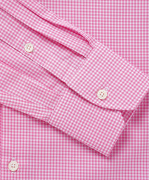 Pink & White Slim Fit Micro Gingham Check Formal Shirt