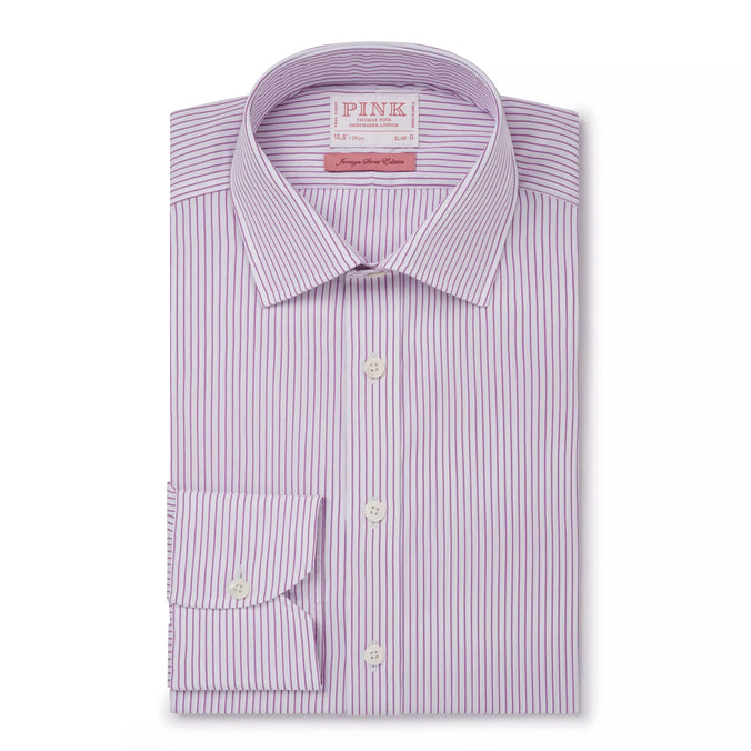 White & Pink Slim Fit Stripe Formal Shirt