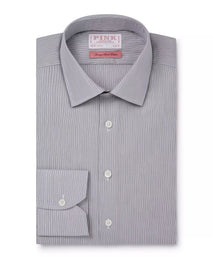 Grey & White Slim Fit Poplin Needle Stripe Formal Shirt