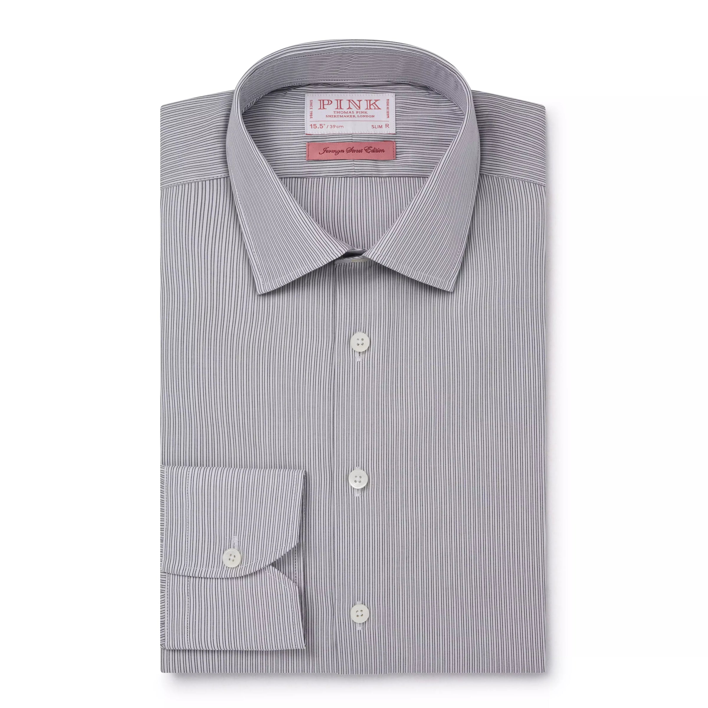 Grey & White Slim Fit Poplin Needle Stripe Formal Shirt