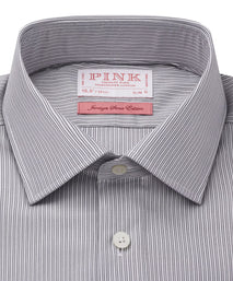 Grey & White Slim Fit Poplin Needle Stripe Formal Shirt