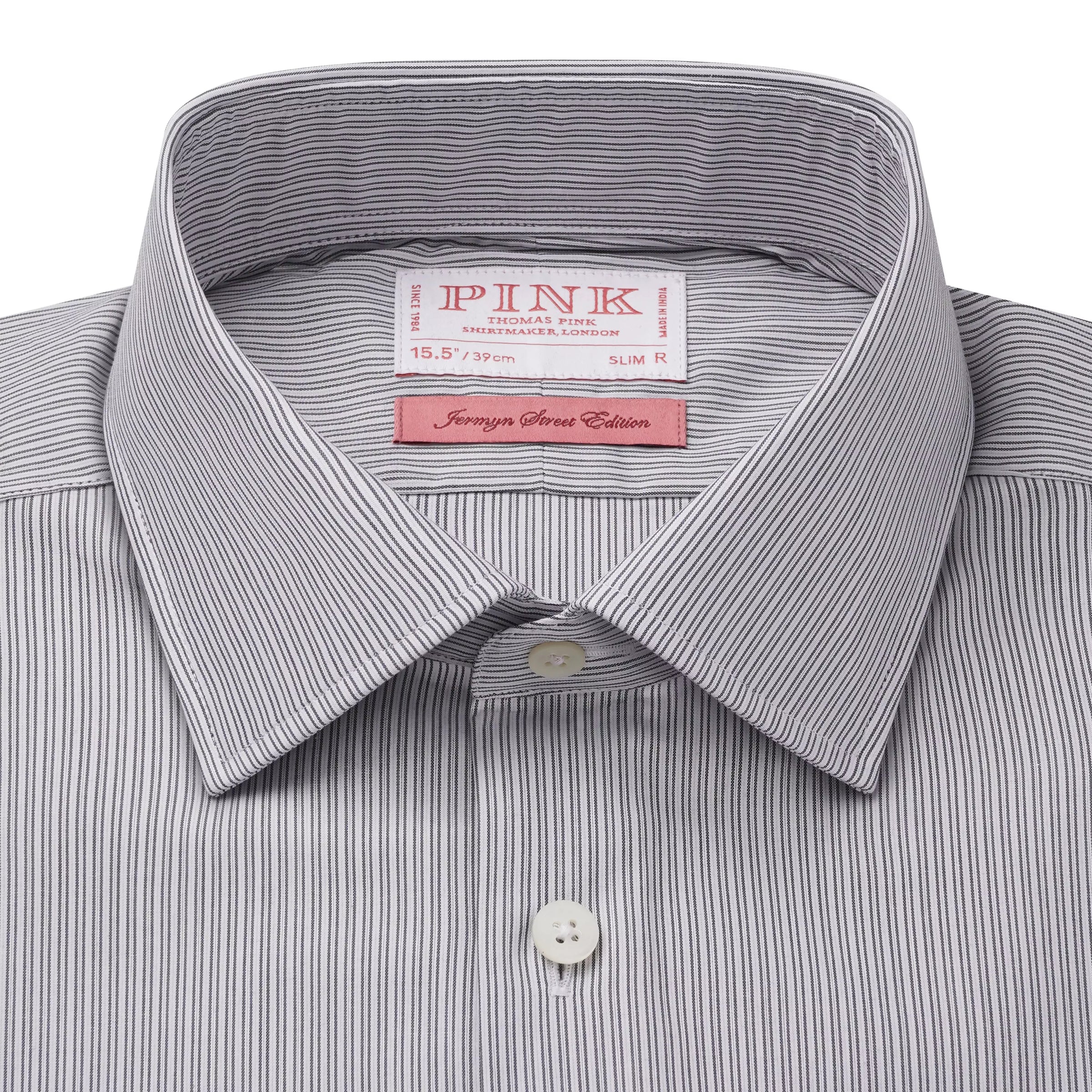 Grey & White Slim Fit Poplin Needle Stripe Formal Shirt