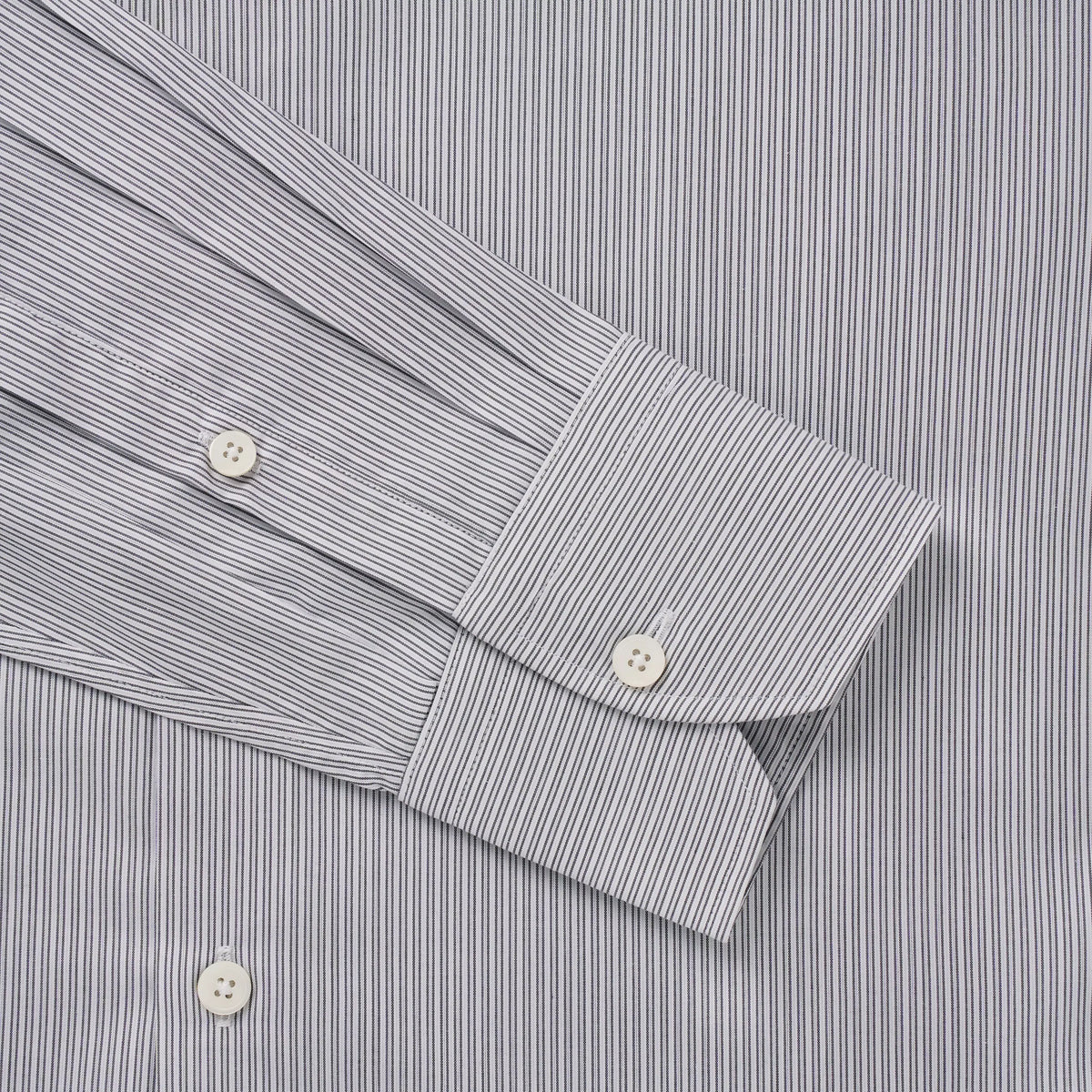 Grey & White Slim Fit Poplin Needle Stripe Formal Shirt