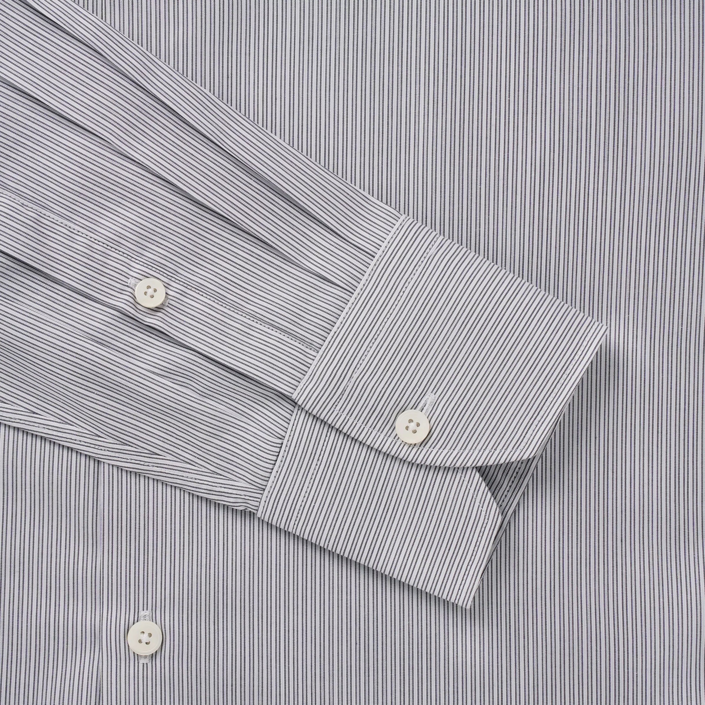 Grey & White Slim Fit Poplin Needle Stripe Formal Shirt